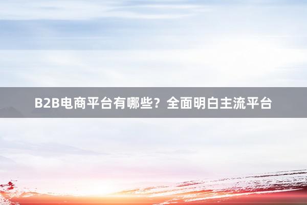 B2B电商平台有哪些？全面明白主流平台